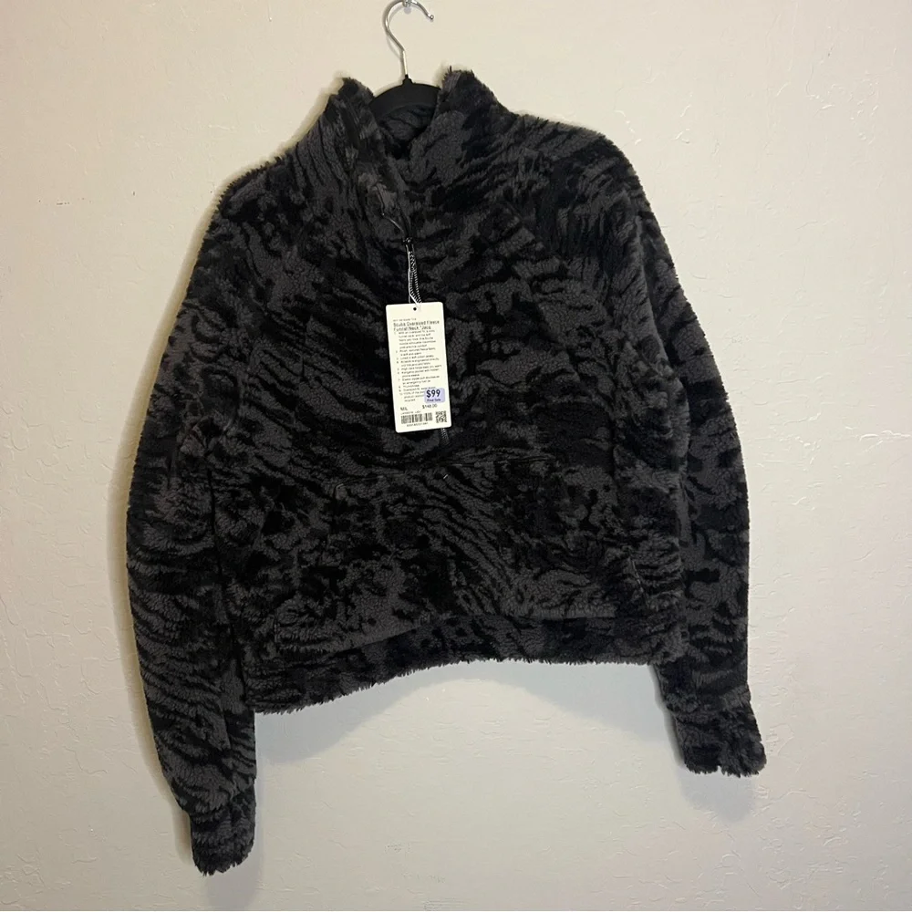 NWT Lululemon Scuba Oversized Fleece Funnel Neck Jacquard Black M/L